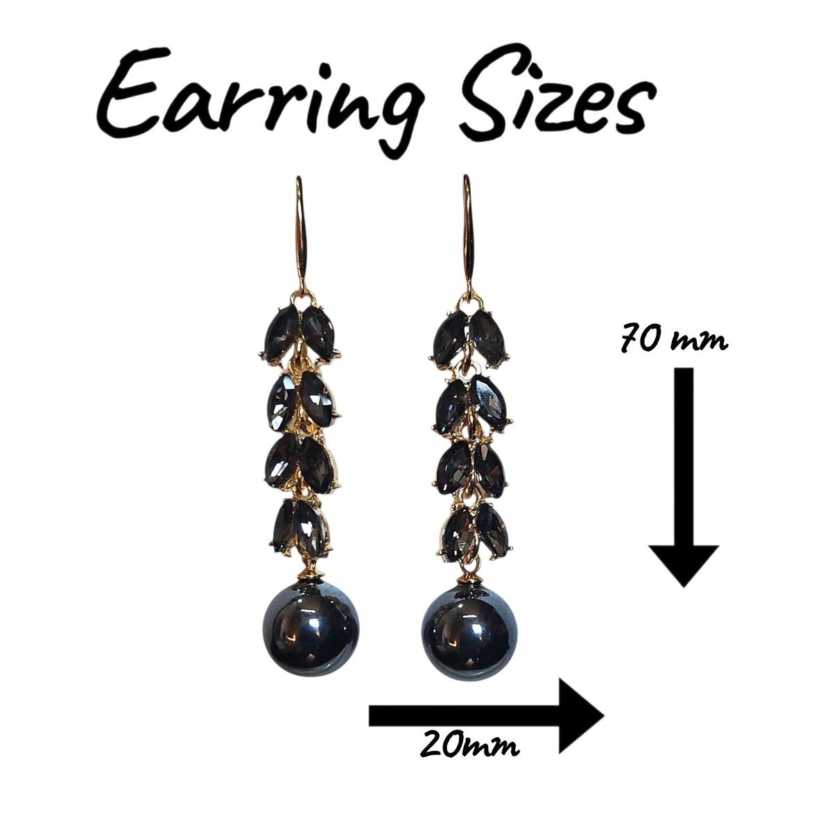 Classic Drop Ball/ Black Diamante Earring Set (Black) — view 2