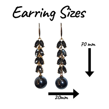 Classic Drop Ball/ Black Diamante Earring Set (Black) — view 2