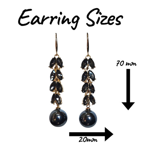 Classic Drop Ball/ Black Diamante Earring Set (Black) — view 2