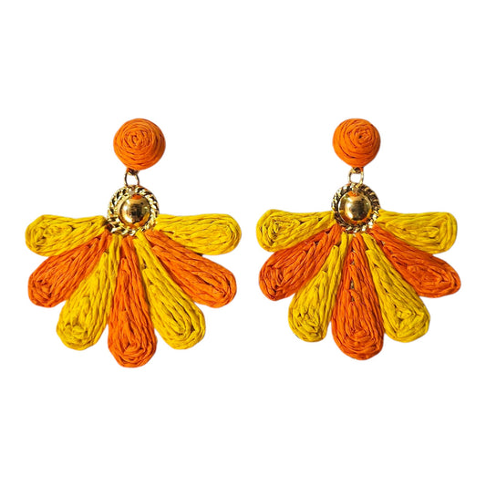 Bright Daisy Hanging/Metal Backing Earrings Set (Orange/Yellow)
