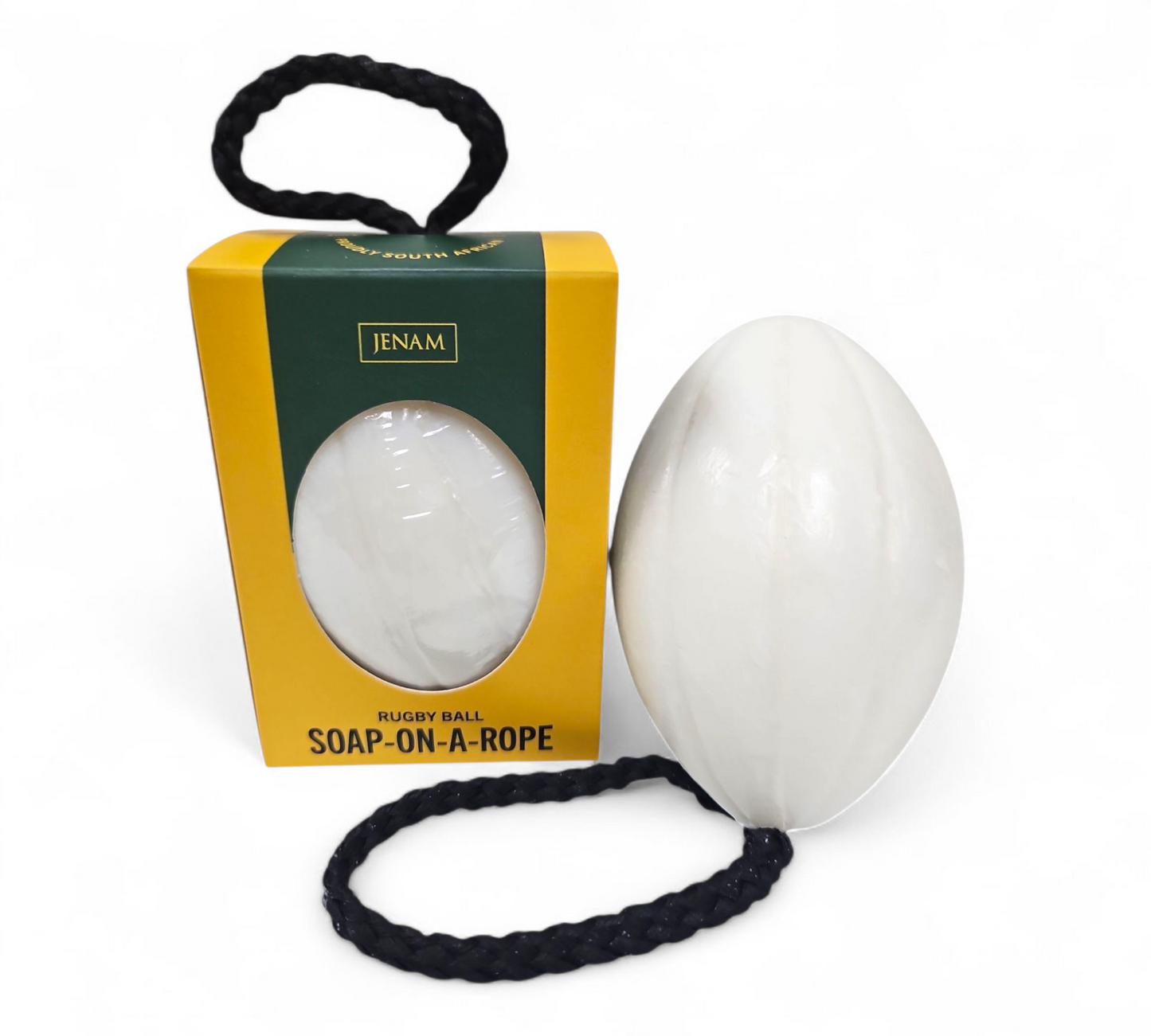 RUGBY BALL SOAP-ON-A-ROPE