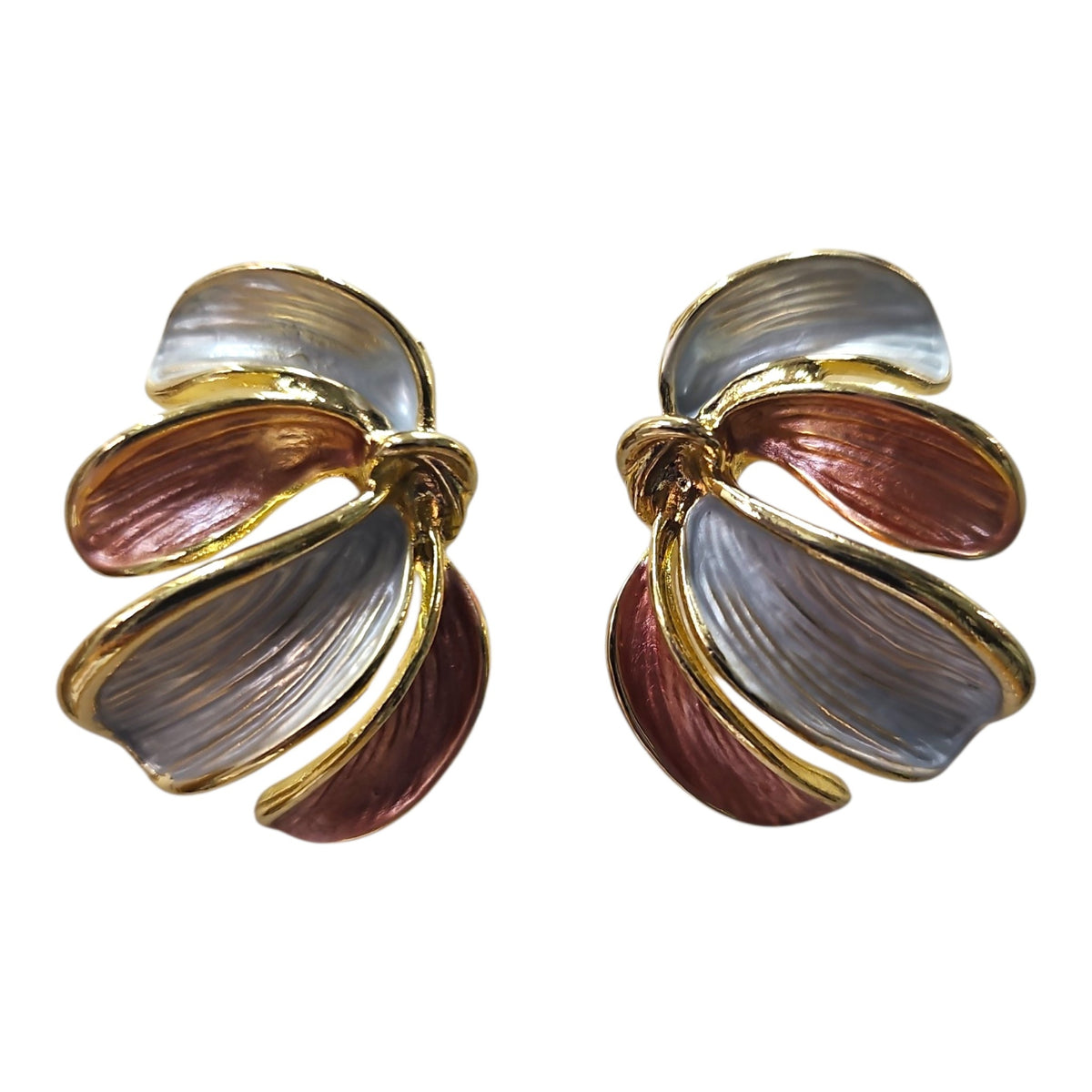 Sophisticated Metal/Enamel Earrings Set (Dusty Pink/Grey) — view 2