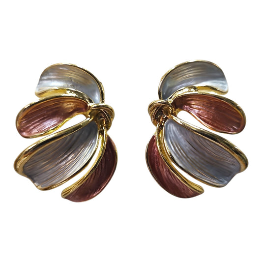 Sophisticated Metal/Enamel Earrings Set (Dusty Pink/Grey)