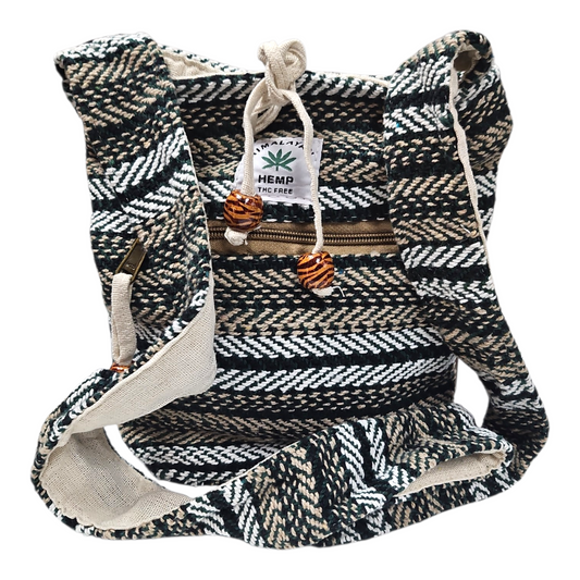 Himalayan Hemp Striped Crossbody Shoulder Bag (Green/Charcoal)