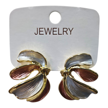 Sophisticated Metal/Enamel Earrings Set (Dusty Pink/Grey) — view 4