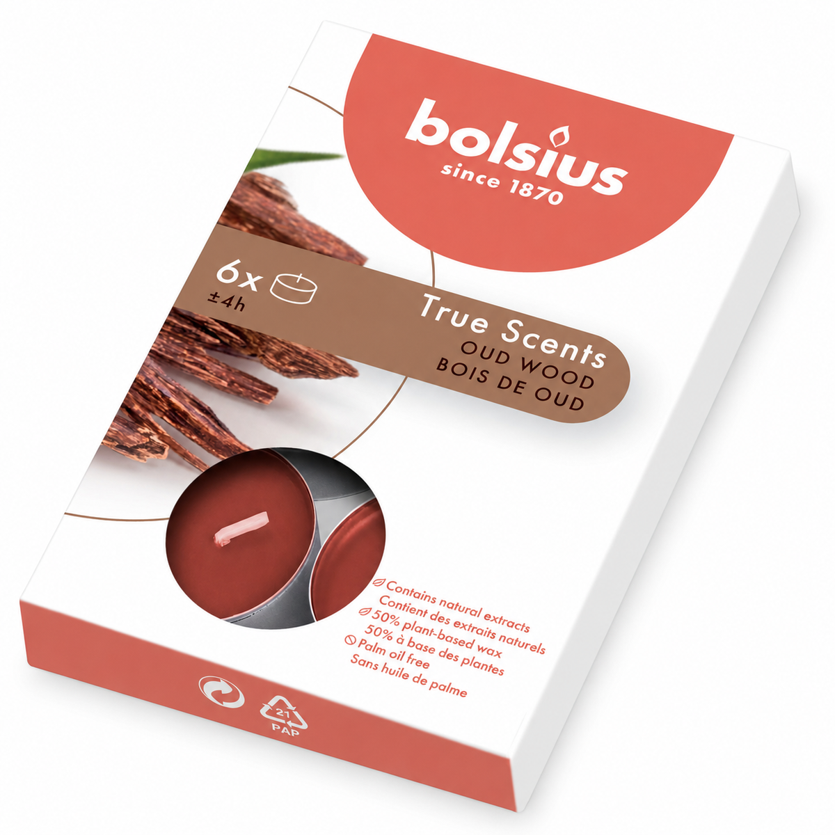 Bolsius True Scents Tealights 6's (Oud Wood)