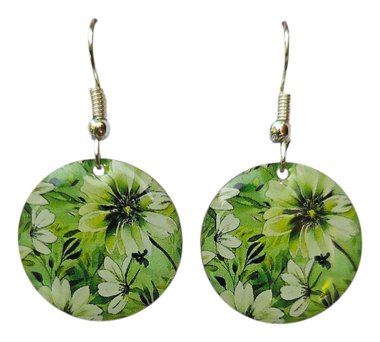 FRESH GREEN FLORAL ROUNDS EARRINGS (In Wooden Gift Box)