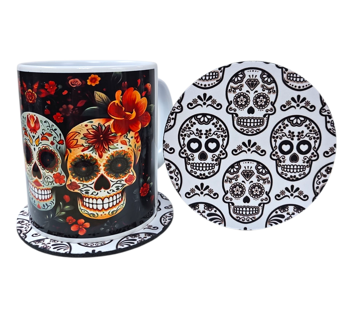 FLORAL SCULL MUG & COASTER SET