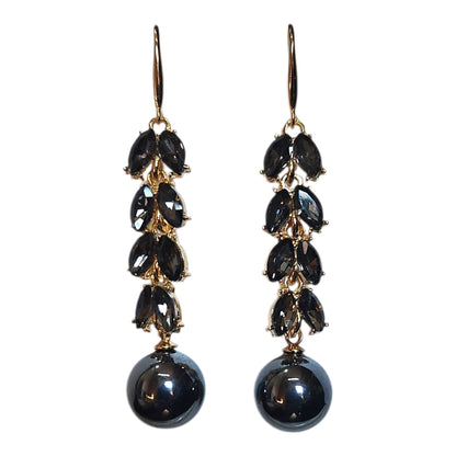 Classic Drop Ball/ Black Diamante Earring Set (Black)