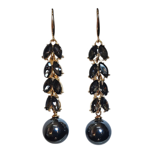 Classic Drop Ball/ Black Diamante Earring Set (Black)