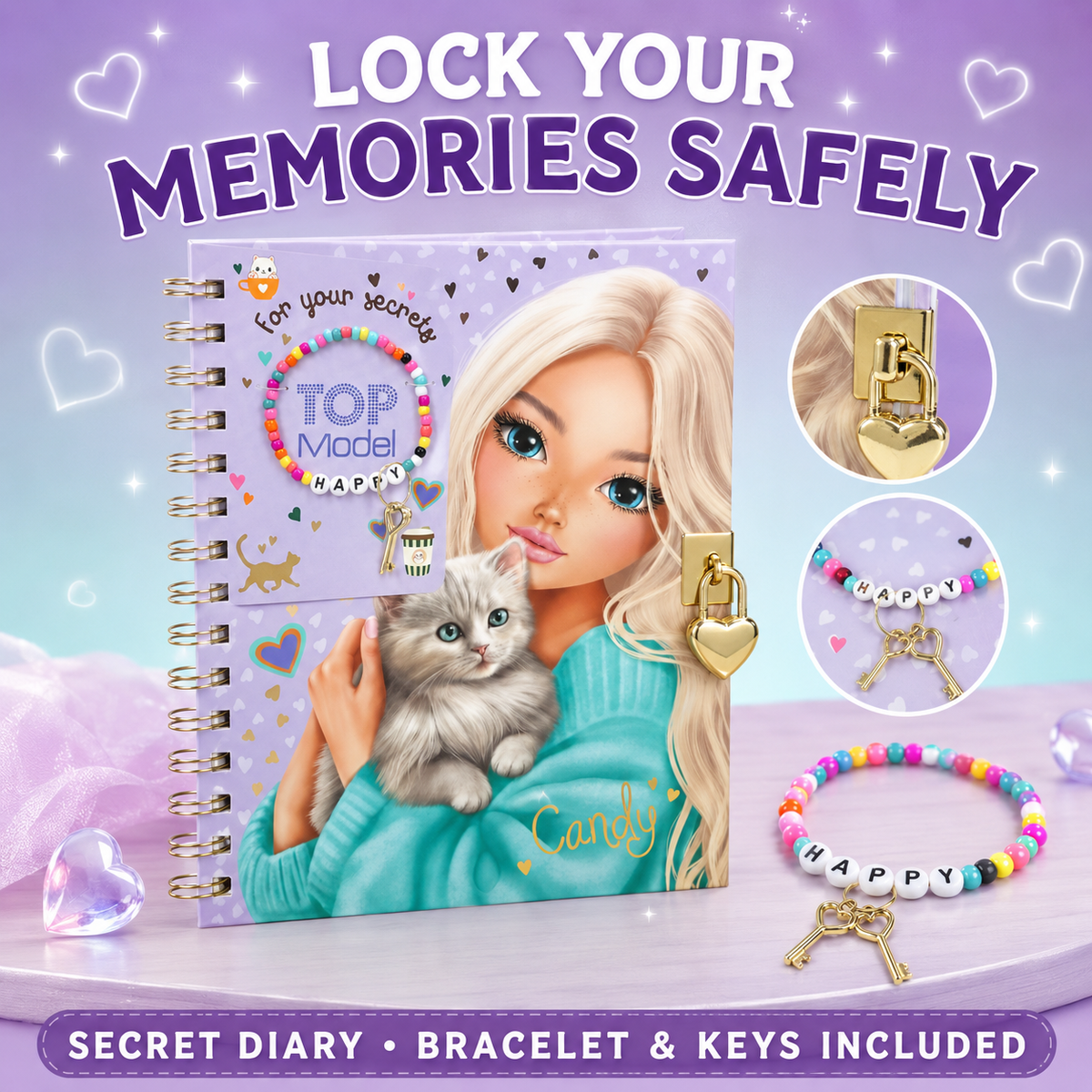 Top Model Secret Diary with Locker and Bracelet/ Keys